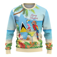 Personalized Saint Lucia Christmas Ugly Christmas Sweater Chill Macaw Parrot Caribbean Tropical Style - Wonder Print Shop