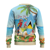 Personalized Saint Lucia Christmas Ugly Christmas Sweater Chill Macaw Parrot Caribbean Tropical Style - Wonder Print Shop