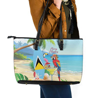 Saint Lucia Christmas Leather Tote Bag Chill Macaw Parrot Caribbean Tropical Style - Wonder Print Shop