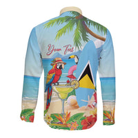 Personalized Saint Lucia Christmas Long Sleeve Button Shirt Chill Macaw Parrot Caribbean Tropical Style - Wonder Print Shop