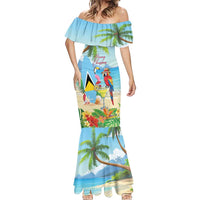 Personalized Saint Lucia Christmas Mermaid Dress Chill Macaw Parrot Caribbean Tropical Style - Wonder Print Shop