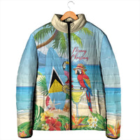 Personalized Saint Lucia Christmas Padded Jacket Chill Macaw Parrot Caribbean Tropical Style - Wonder Print Shop