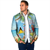 Personalized Saint Lucia Christmas Padded Jacket Chill Macaw Parrot Caribbean Tropical Style - Wonder Print Shop