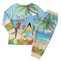 Personalized Saint Lucia Christmas Pajama Set Chill Macaw Parrot Caribbean Tropical Style - Wonder Print Shop