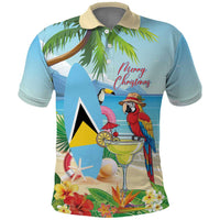 Personalized Saint Lucia Christmas Polo Shirt Chill Macaw Parrot Caribbean Tropical Style - Wonder Print Shop