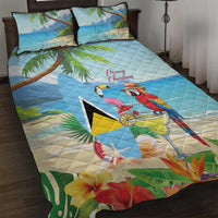 Saint Lucia Christmas Quilt Bed Set Chill Macaw Parrot Caribbean Tropical Style - Wonder Print Shop