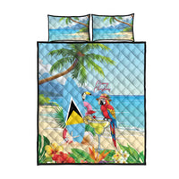 Saint Lucia Christmas Quilt Bed Set Chill Macaw Parrot Caribbean Tropical Style - Wonder Print Shop