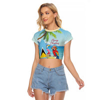Personalized Saint Lucia Christmas Raglan Cropped T Shirt Chill Macaw Parrot Caribbean Tropical Style - Wonder Print Shop