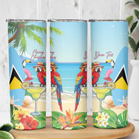 Personalized Saint Lucia Christmas Skinny Tumbler Chill Macaw Parrot Caribbean Tropical Style - Wonder Print Shop