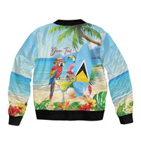 Personalized Saint Lucia Christmas Sleeve Zip Bomber Jacket Chill Macaw Parrot Caribbean Tropical Style - Wonder Print Shop