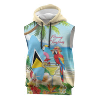 Personalized Saint Lucia Christmas Sleeveless Hoodie Chill Macaw Parrot Caribbean Tropical Style - Wonder Print Shop