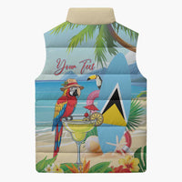Personalized Saint Lucia Christmas Sleeveless Puffer Jacket Chill Macaw Parrot Caribbean Tropical Style - Wonder Print Shop