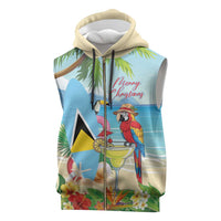 Personalized Saint Lucia Christmas Sleeveless Zip Hoodie Chill Macaw Parrot Caribbean Tropical Style - Wonder Print Shop