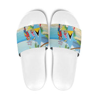 Saint Lucia Christmas Slide Sandals Chill Macaw Parrot Caribbean Tropical Style - Wonder Print Shop