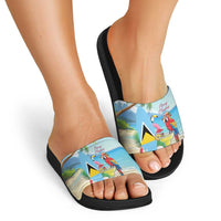 Saint Lucia Christmas Slide Sandals Chill Macaw Parrot Caribbean Tropical Style - Wonder Print Shop