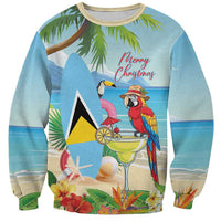 Personalized Saint Lucia Christmas Sweatshirt Chill Macaw Parrot Caribbean Tropical Style - Wonder Print Shop