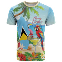 Personalized Saint Lucia Christmas T Shirt Chill Macaw Parrot Caribbean Tropical Style - Wonder Print Shop