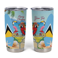 Personalized Saint Lucia Christmas Tumbler Cup Chill Macaw Parrot Caribbean Tropical Style - Wonder Print Shop