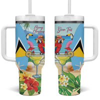 Personalized Saint Lucia Christmas Tumbler With Handle Chill Macaw Parrot Caribbean Tropical Style - Wonder Print Shop