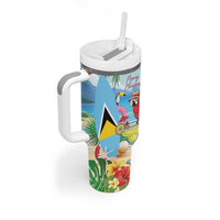 Personalized Saint Lucia Christmas Tumbler With Handle Chill Macaw Parrot Caribbean Tropical Style - Wonder Print Shop