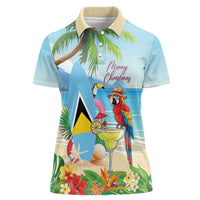 Personalized Saint Lucia Christmas Women Polo Shirt Chill Macaw Parrot Caribbean Tropical Style - Wonder Print Shop