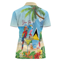 Personalized Saint Lucia Christmas Women Polo Shirt Chill Macaw Parrot Caribbean Tropical Style - Wonder Print Shop