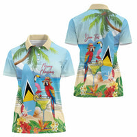 Personalized Saint Lucia Christmas Women Polo Shirt Chill Macaw Parrot Caribbean Tropical Style - Wonder Print Shop
