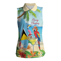 Personalized Saint Lucia Christmas Women Sleeveless Polo Shirt Chill Macaw Parrot Caribbean Tropical Style - Wonder Print Shop