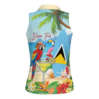 Personalized Saint Lucia Christmas Women Sleeveless Polo Shirt Chill Macaw Parrot Caribbean Tropical Style - Wonder Print Shop