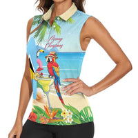 Personalized Saint Lucia Christmas Women Sleeveless Polo Shirt Chill Macaw Parrot Caribbean Tropical Style - Wonder Print Shop