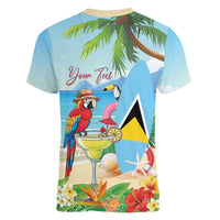 Personalized Saint Lucia Christmas Women V-Neck T-Shirt Chill Macaw Parrot Caribbean Tropical Style - Wonder Print Shop