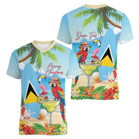 Personalized Saint Lucia Christmas Women V-Neck T-Shirt Chill Macaw Parrot Caribbean Tropical Style - Wonder Print Shop