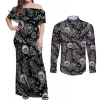 Hawaii Christmas Couples Matching Off Shoulder Maxi Dress and Long Sleeve Button Shirt Tropical Style With Coat Of Arms - Wonder Print Shop
