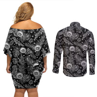 Hawaii Christmas Couples Matching Off Shoulder Short Dress and Long Sleeve Button Shirt Tropical Style With Coat Of Arms - Wonder Print Shop
