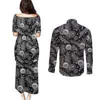 Hawaii Christmas Couples Matching Puletasi Dress and Long Sleeve Button Shirt Tropical Style With Coat Of Arms - Wonder Print Shop