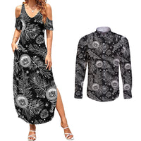 Hawaii Christmas Couples Matching Summer Maxi Dress and Long Sleeve Button Shirt Tropical Style With Coat Of Arms - Wonder Print Shop