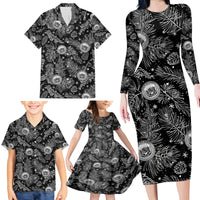 Hawaii Christmas Family Matching Long Sleeve Bodycon Dress and Hawaiian Shirt Tropical Style With Coat Of Arms - Wonder Print Shop