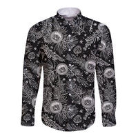 Hawaii Christmas Long Sleeve Button Shirt Tropical Style With Coat Of Arms - Wonder Print Shop