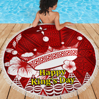 Personalised Tonga King Tupou I Day Beach Blanket Tongan Ngatu Pattern With Crown - Wonder Print Shop