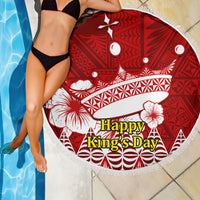 Personalised Tonga King Tupou I Day Beach Blanket Tongan Ngatu Pattern With Crown - Wonder Print Shop
