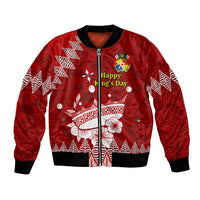 Personalised Tonga King Tupou I Day Bomber Jacket Tongan Ngatu Pattern With Crown - Wonder Print Shop
