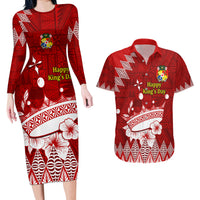 Personalised Tonga King Tupou I Day Couples Matching Long Sleeve Bodycon Dress and Hawaiian Shirt Tongan Ngatu Pattern With Crown - Wonder Print Shop