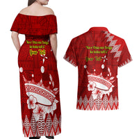 Personalised Tonga King Tupou I Day Couples Matching Off Shoulder Maxi Dress and Hawaiian Shirt Tongan Ngatu Pattern With Crown - Wonder Print Shop