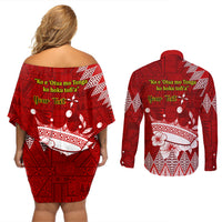 Personalised Tonga King Tupou I Day Couples Matching Off Shoulder Short Dress and Long Sleeve Button Shirt Tongan Ngatu Pattern With Crown - Wonder Print Shop