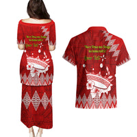 Personalised Tonga King Tupou I Day Couples Matching Puletasi Dress and Hawaiian Shirt Tongan Ngatu Pattern With Crown - Wonder Print Shop