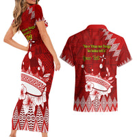 Personalised Tonga King Tupou I Day Couples Matching Short Sleeve Bodycon Dress and Hawaiian Shirt Tongan Ngatu Pattern With Crown - Wonder Print Shop