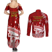 Personalised Tonga King Tupou I Day Couples Matching Summer Maxi Dress and Long Sleeve Button Shirt Tongan Ngatu Pattern With Crown - Wonder Print Shop