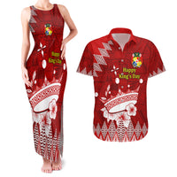 Personalised Tonga King Tupou I Day Couples Matching Tank Maxi Dress and Hawaiian Shirt Tongan Ngatu Pattern With Crown - Wonder Print Shop