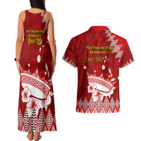 Personalised Tonga King Tupou I Day Couples Matching Tank Maxi Dress and Hawaiian Shirt Tongan Ngatu Pattern With Crown - Wonder Print Shop