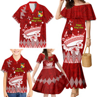 Personalised Tonga King Tupou I Day Family Matching Mermaid Dress and Hawaiian Shirt Tongan Ngatu Pattern With Crown - Wonder Print Shop